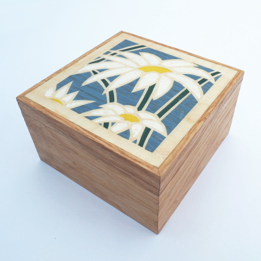 daisy marquetry wooden trinket box