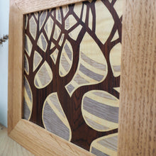 Load image into Gallery viewer, grey sky trees marquetry wall hanging
