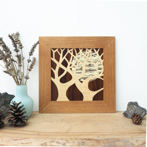 Trees in the Moonlight Marquetry Wall Hanging