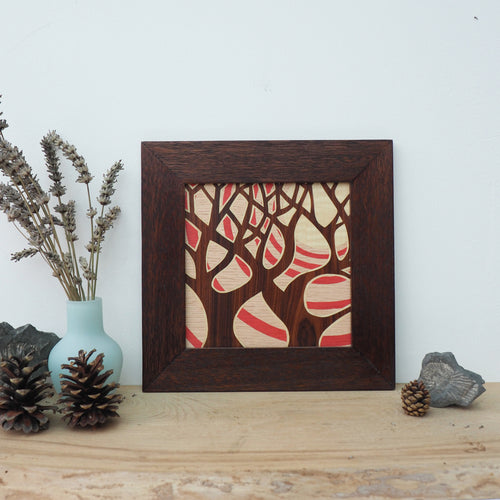 Coral skies marquetry trees wall art