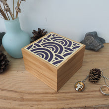 Load image into Gallery viewer, purple japanese pattern marquetry wooden trinket box
