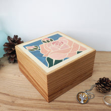 Load image into Gallery viewer, pink rose marquetry wooden trinket box 
