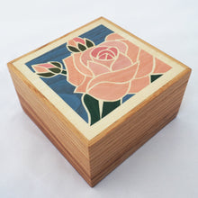 Load image into Gallery viewer, pink rose marquetry wooden trinket box 
