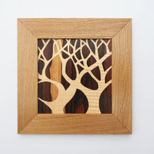 Load image into Gallery viewer, tree silhouette marquetry wall hanging
