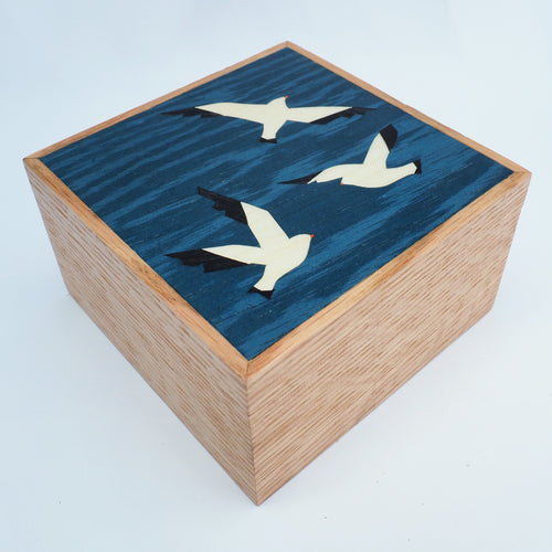 seagulls marquetry wooden trinket box