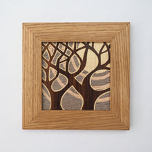 Load image into Gallery viewer, miniature grey and pink trees marquetry wall hanging
