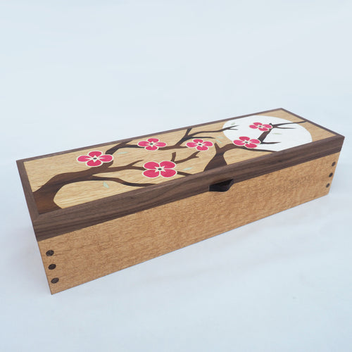 cherry blossom marquetry wooden jewellery and watch box 